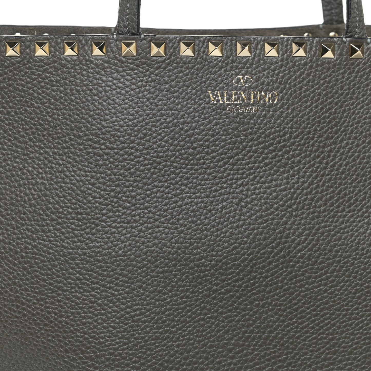 Grained Calfskin Rockstud Shoulder Tote Graphite