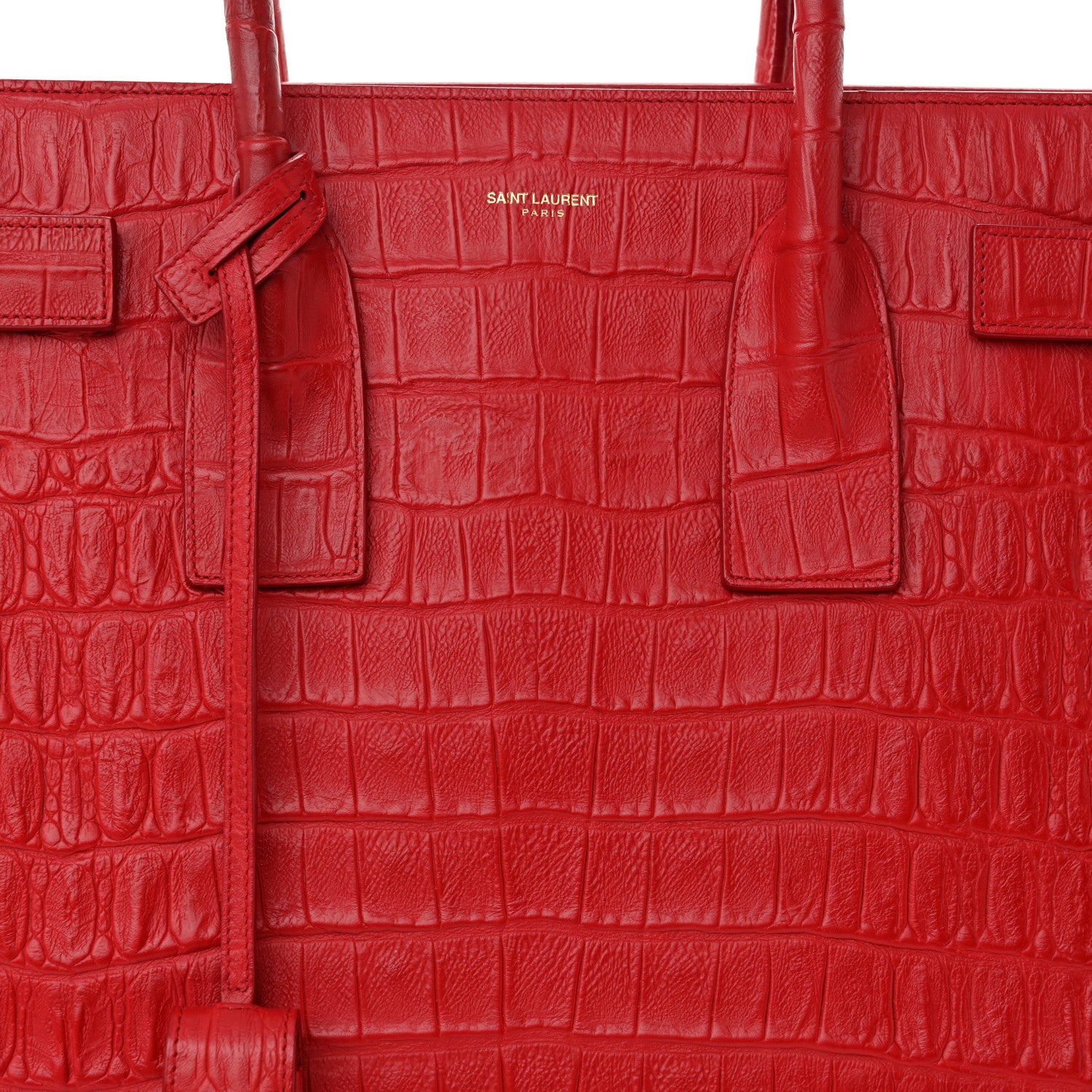 Saint Laurent Calfskin Crocodile Embossed Large Sac De Jour Carryall Lipstick Red 8 of 10