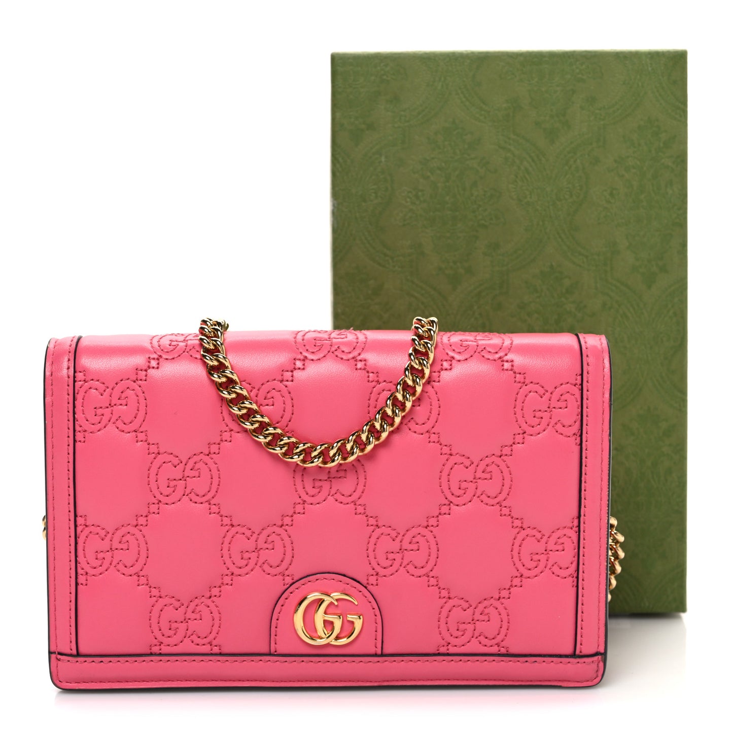 Calfskin GG Matelasse Chain Wallet Rhodamine Pink