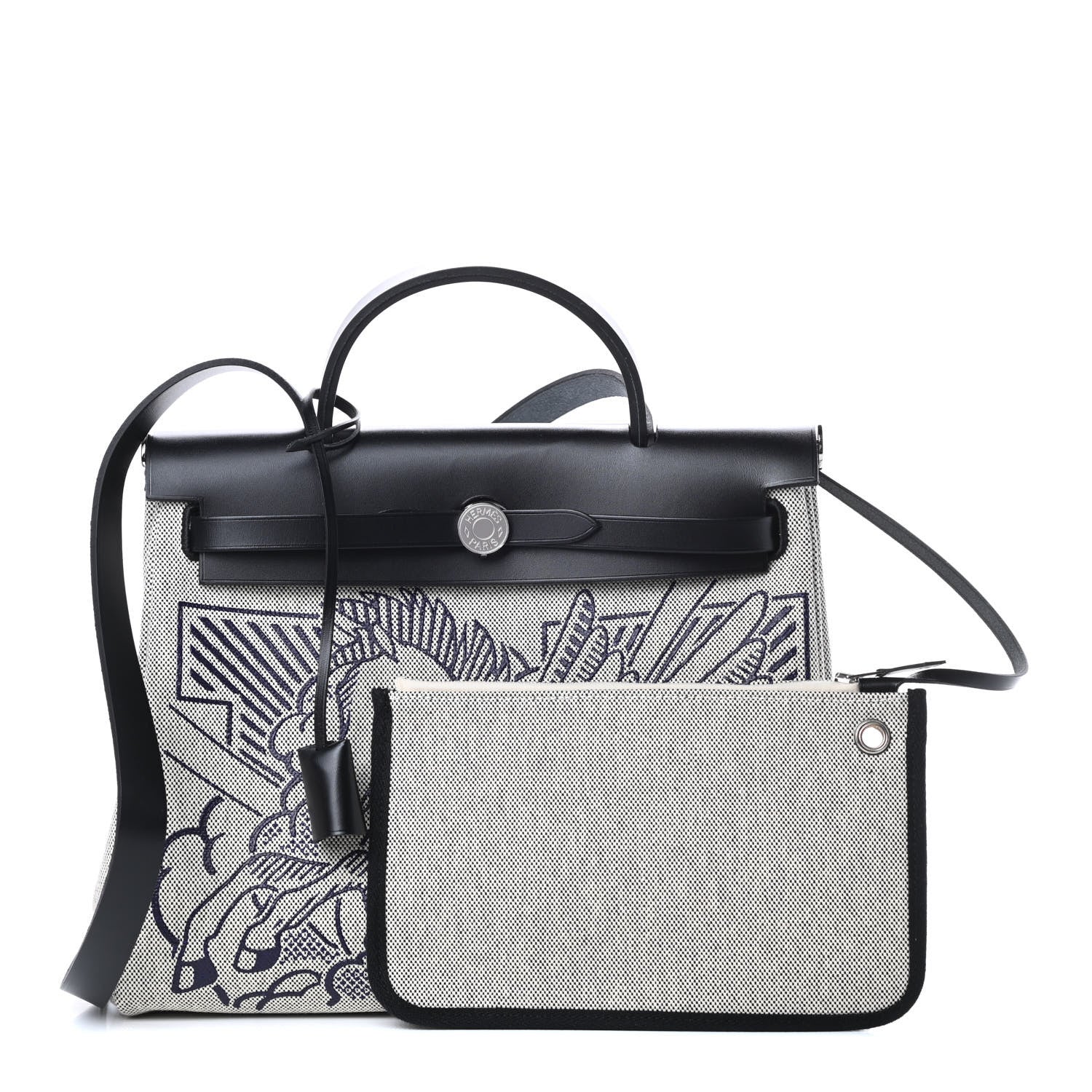 Hermes Vache Hunter Toile Pegase Pop Herbag Zip Retourne 31 PM Bleu Indigo 1 of 12
