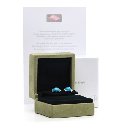 Van Cleef & Arpels 18K White Gold Turquoise Perlee Couleurs Earrings 6 of 6