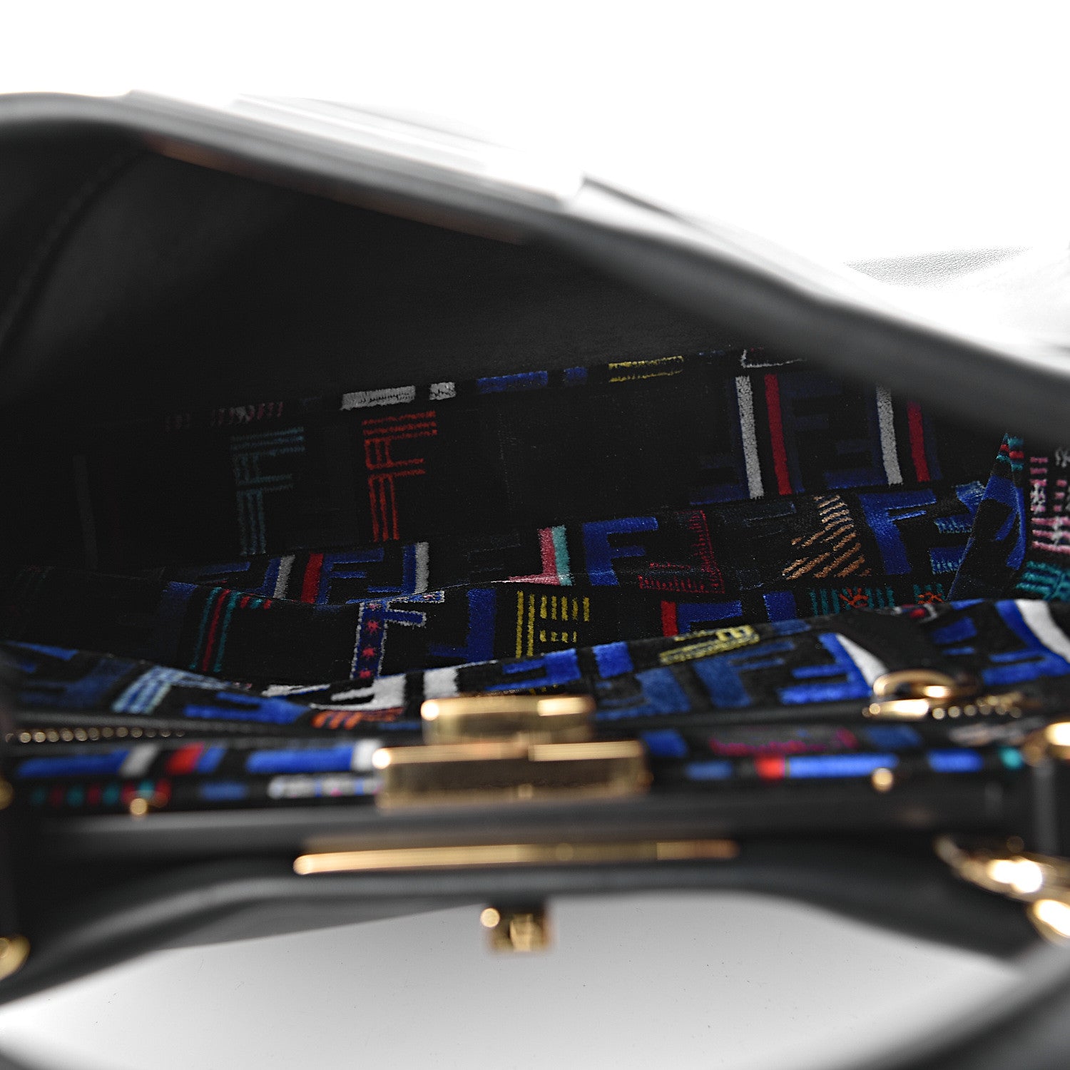 Fendi Calfskin Velvet Fun Fair Medium Peekaboo Iconic Satchel Night Blue Multicolor 5 of 11