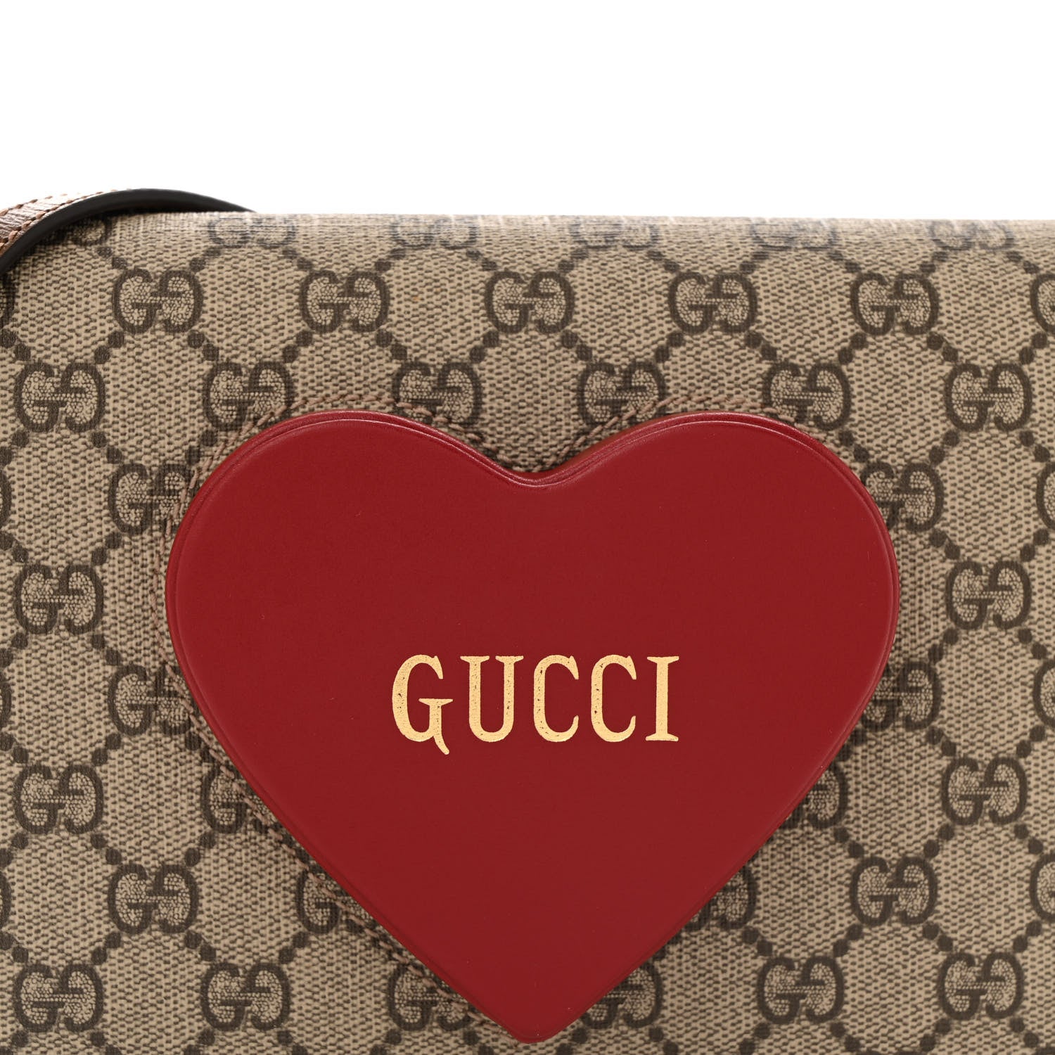 Gucci GG Supreme Monogram Script Logo Heart Crossbody Bag Beige Brown 8 of 13