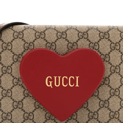 Gucci GG Supreme Monogram Script Logo Heart Crossbody Bag Beige Brown 8 of 13