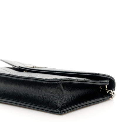 Saint Laurent Grain De Poudre Matelasse Chevron Monogram Envelope Chain Wallet Black 10 of 11