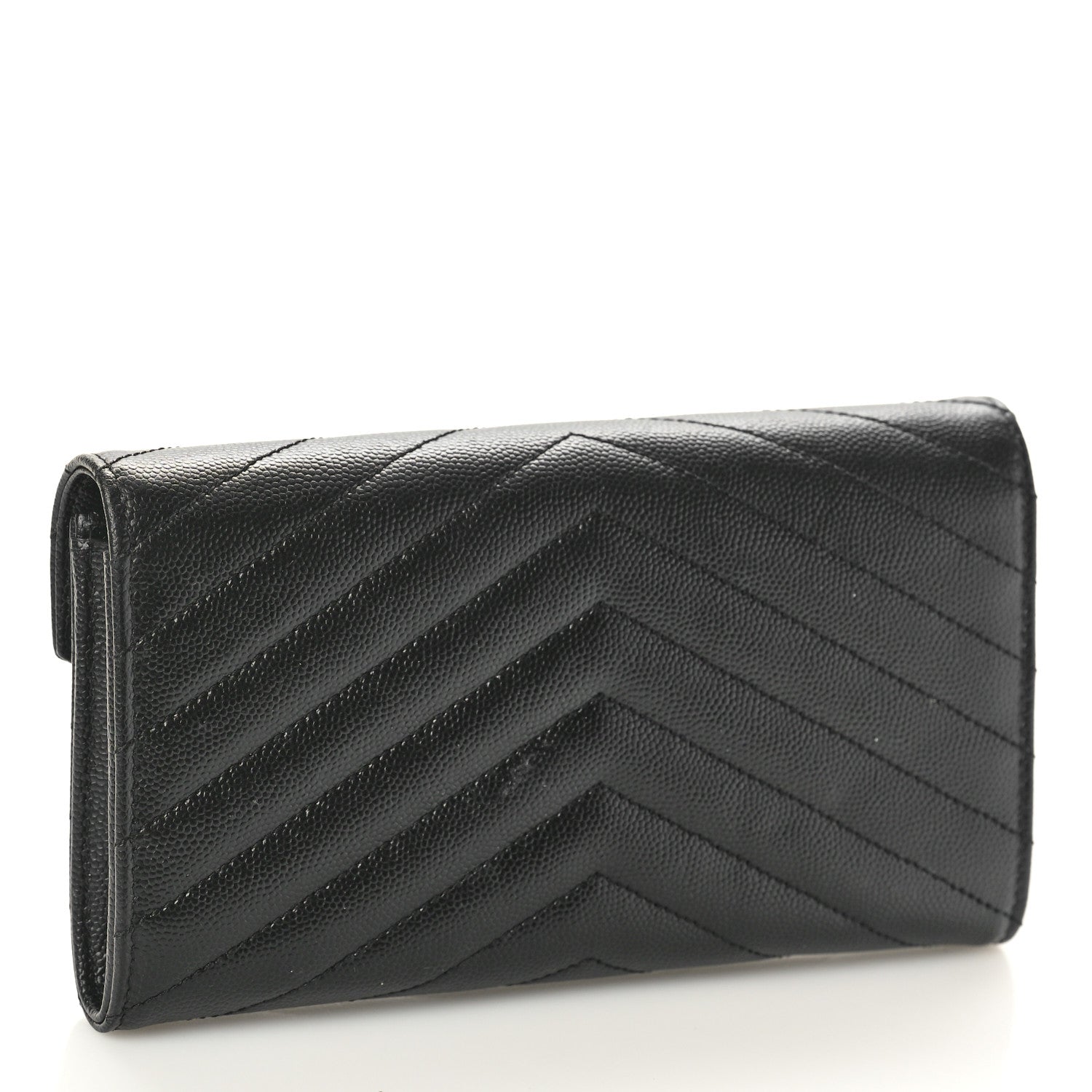 Saint Laurent Grain De Poudre Matelasse Chevron Monogram Flap Wallet Black 3 of 10