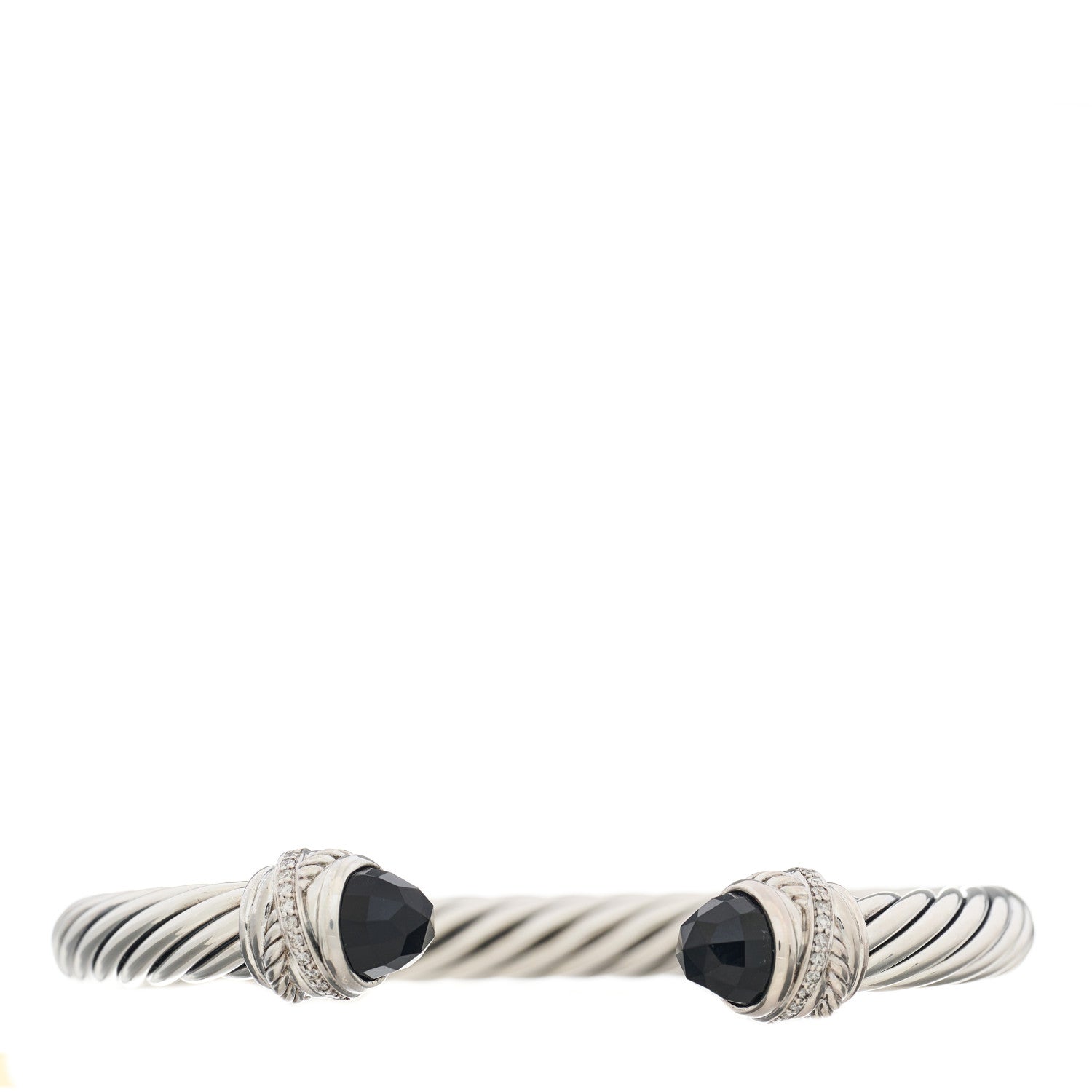 David Yurman Sterling Silver Diamond Black Onyx 7mm Cable Classics Crossover Bracelet 1 of 4