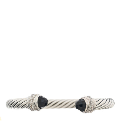 David Yurman Sterling Silver Diamond Black Onyx 7mm Cable Classics Crossover Bracelet 1 of 4