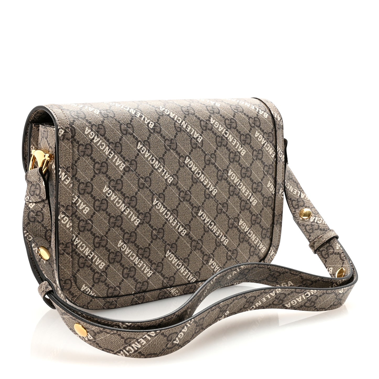 X BALENCIAGA GG Supreme Monogram Logo Print Horsebit 1955 Shoulder Bag Beige Ebony