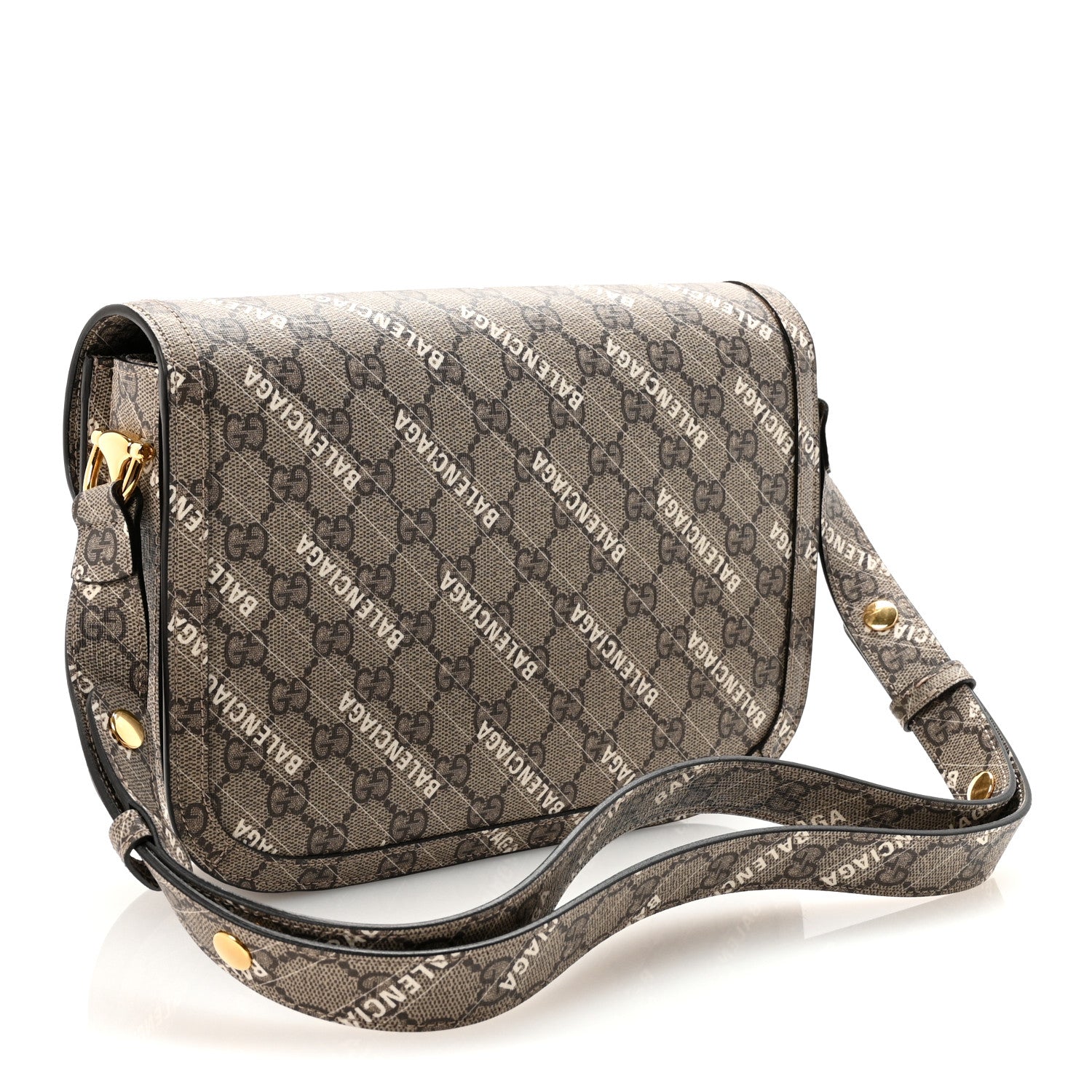 Gucci X BALENCIAGA GG Supreme Monogram Logo Print Horsebit 1955 Shoulder Bag Beige Ebony 3 of 10