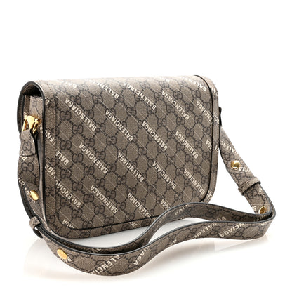 Gucci X BALENCIAGA GG Supreme Monogram Logo Print Horsebit 1955 Shoulder Bag Beige Ebony 3 of 10