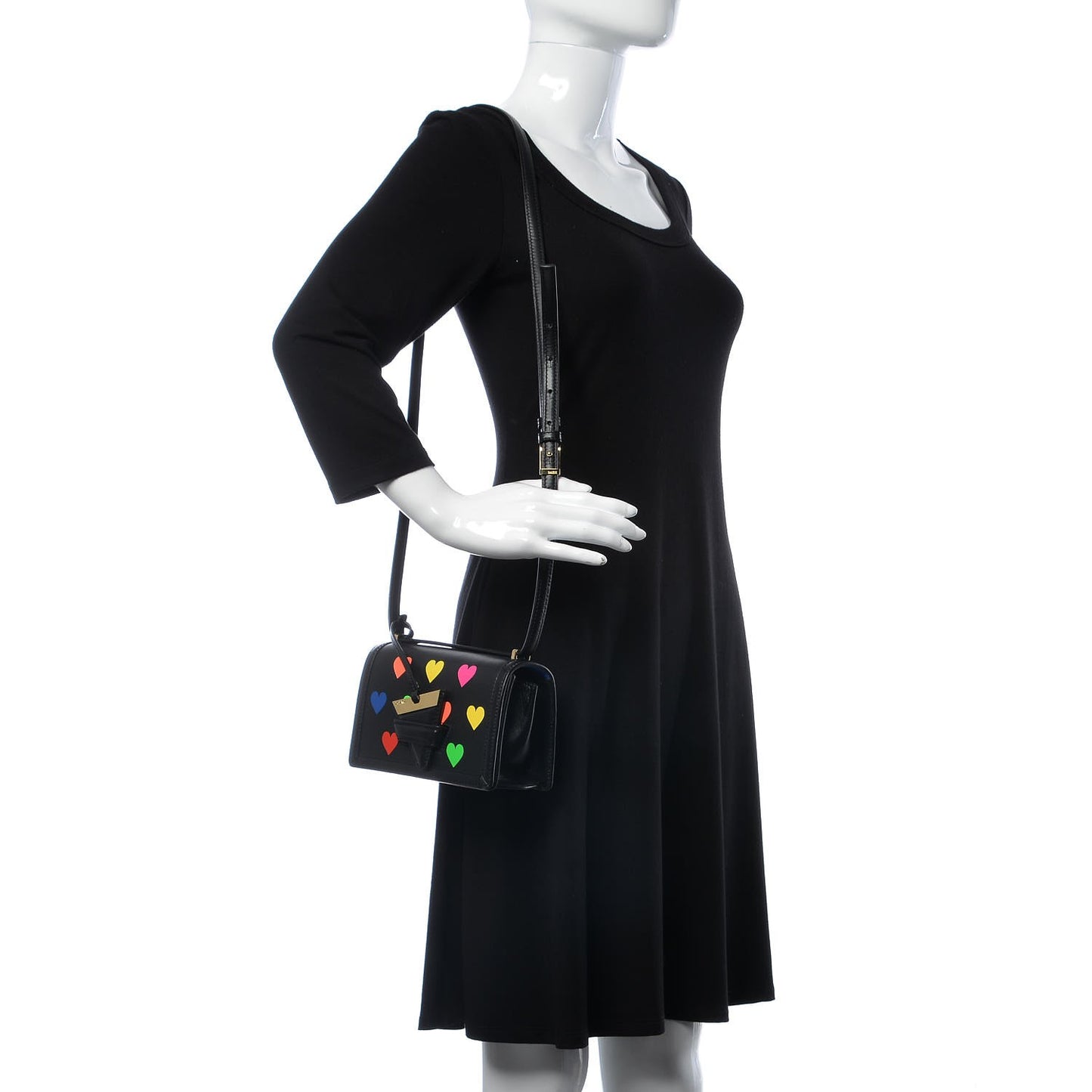 Calfskin Hearts Small Barcelona Shoulder Bag Black