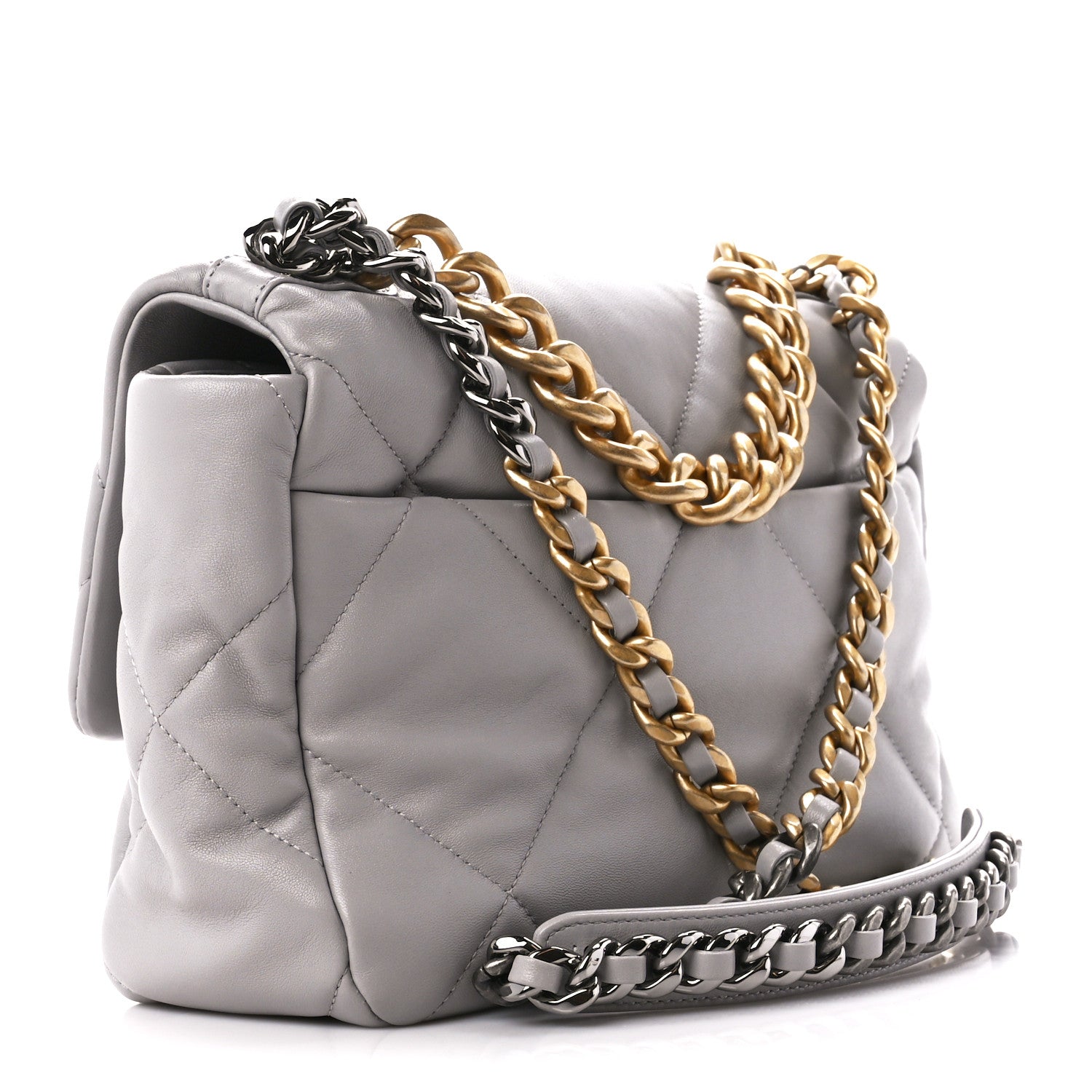 Chanel Goatskin Quilted Large Chanel 19 Flap Grey 3 of 10