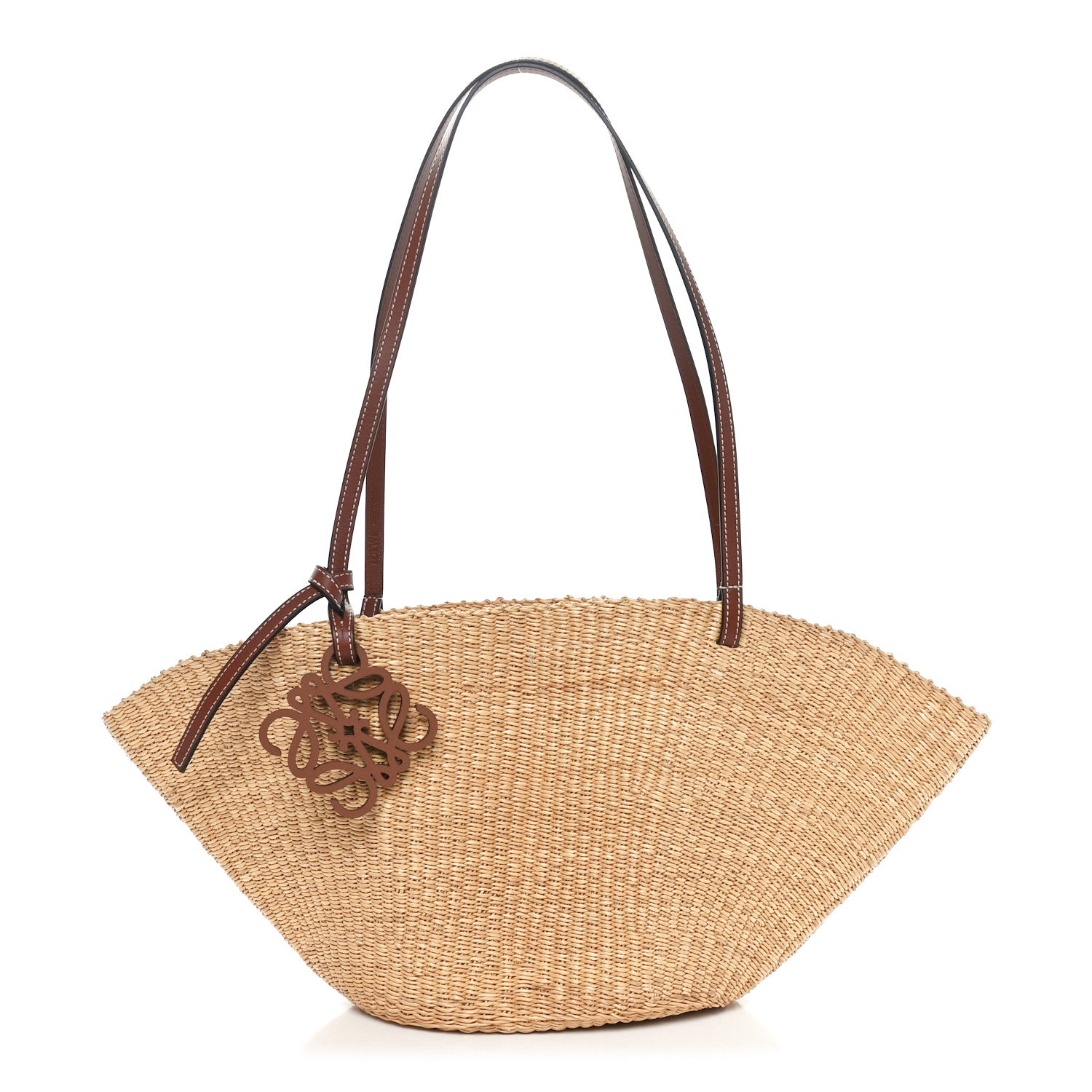 Loewe Calfskin Raffia Paulas Ibiza Small Shell Basket Tote Bag Natural Tan 1 of 9