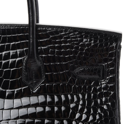 Hermes Shiny Porosus Crocodile Birkin 35 Black 8 of 41