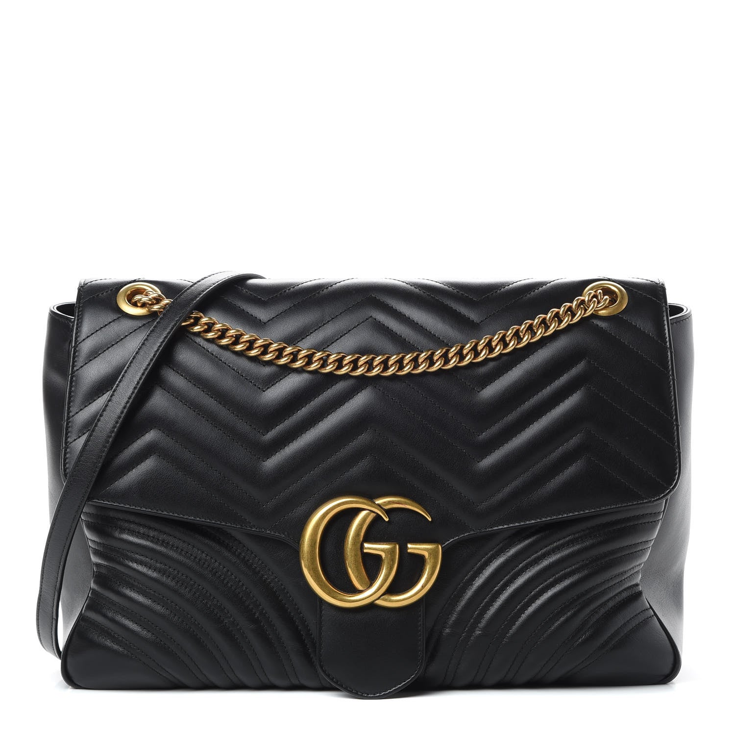 Gucci Calfskin Matelasse Large GG Marmont Shoulder Bag Black 1 of 18