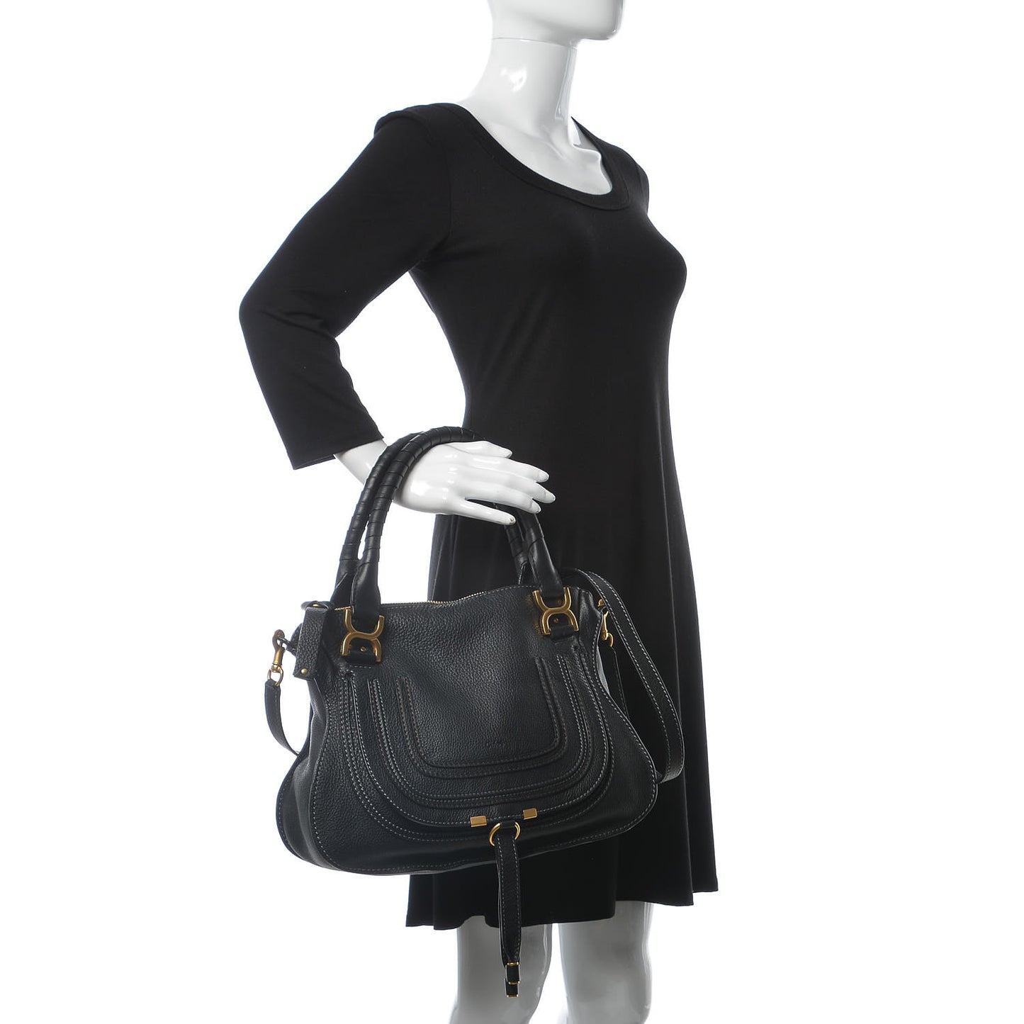 Calfskin Medium Marcie Satchel Black