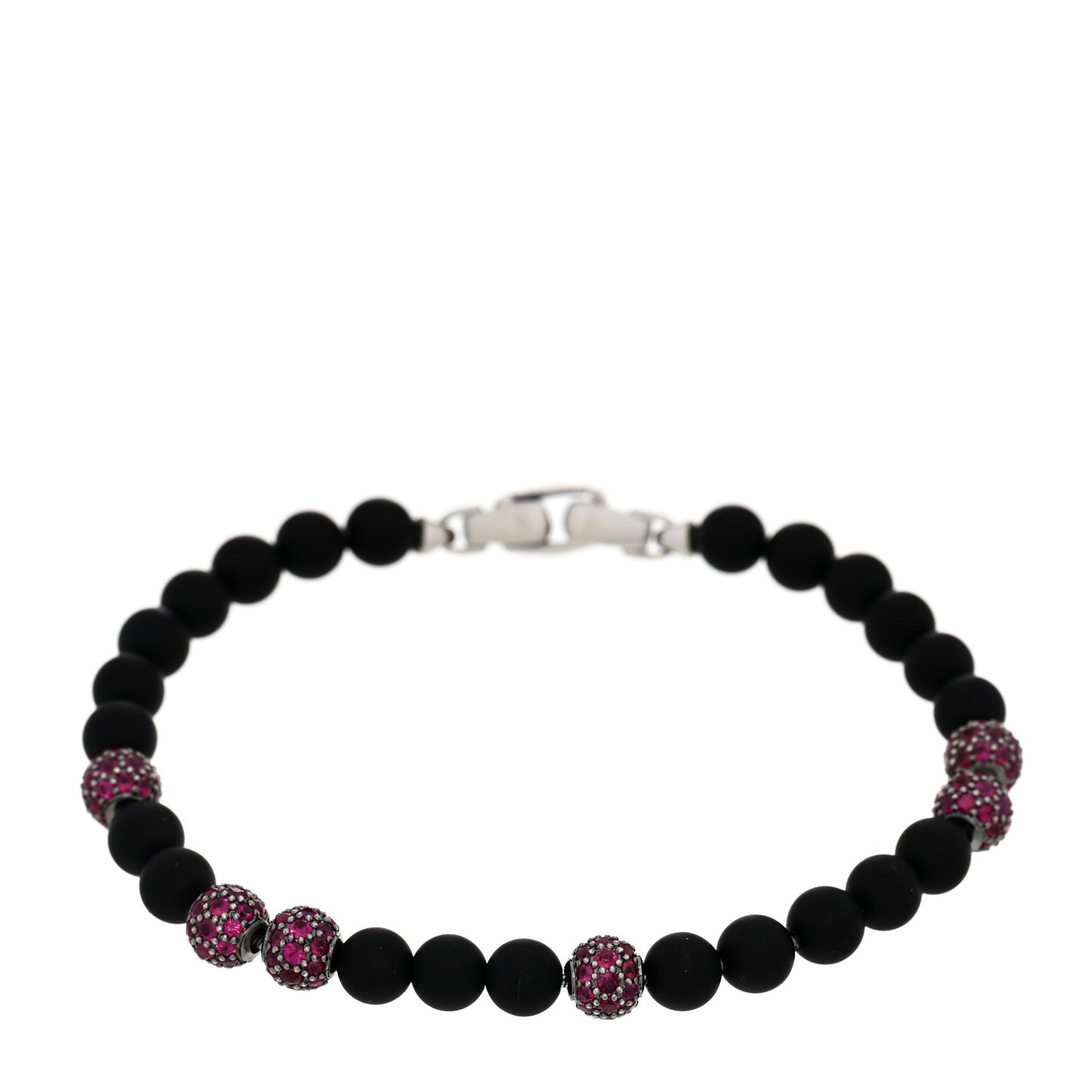 Sterling Silver Black Onyx Ruby 6mm Spiritual Beads Bracelet