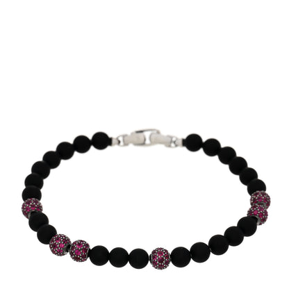 David Yurman Sterling Silver Black Onyx Ruby 6mm Spiritual Beads Bracelet 1 of 3