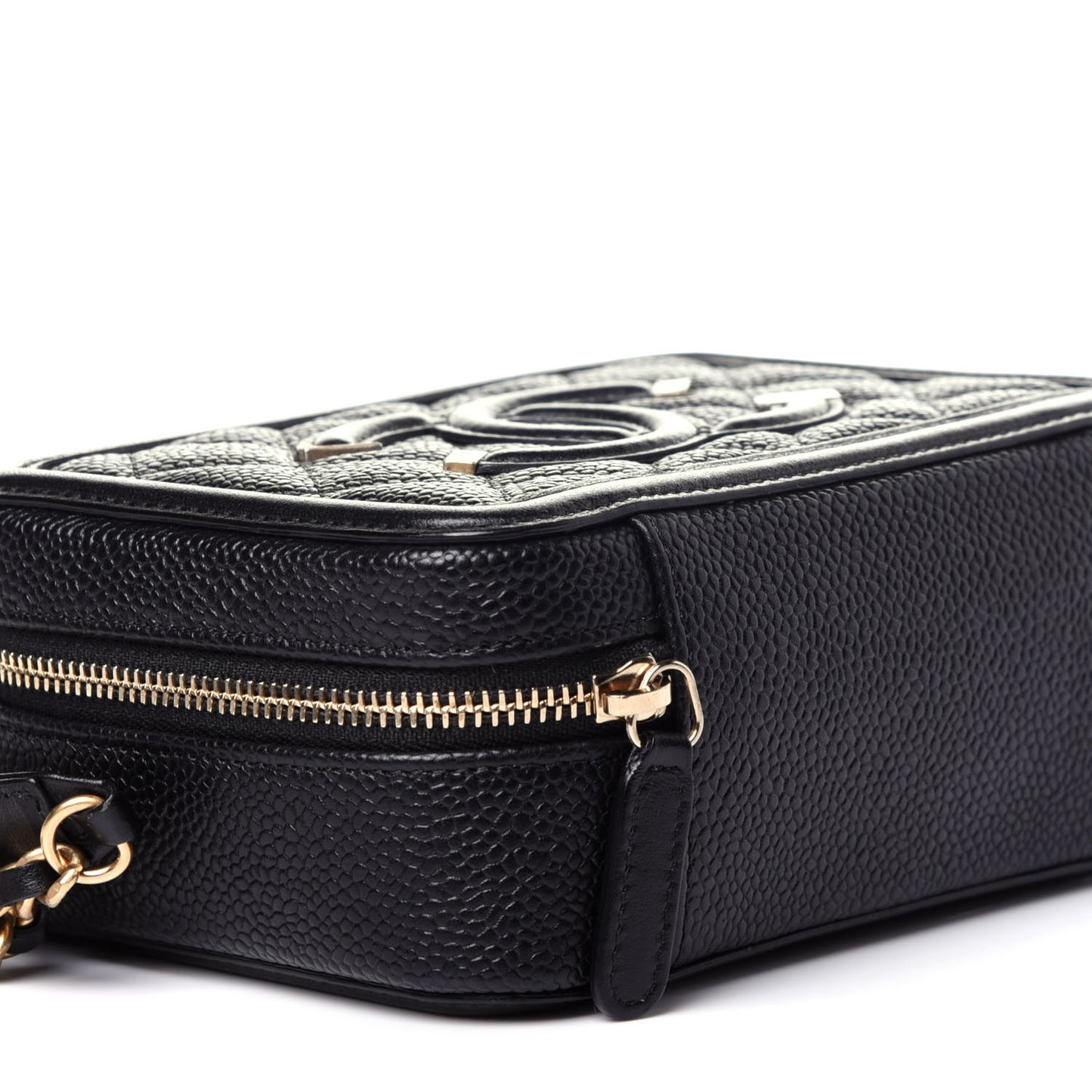 Caviar Quilted CC Filigree Vanity Clutch With Chain Black