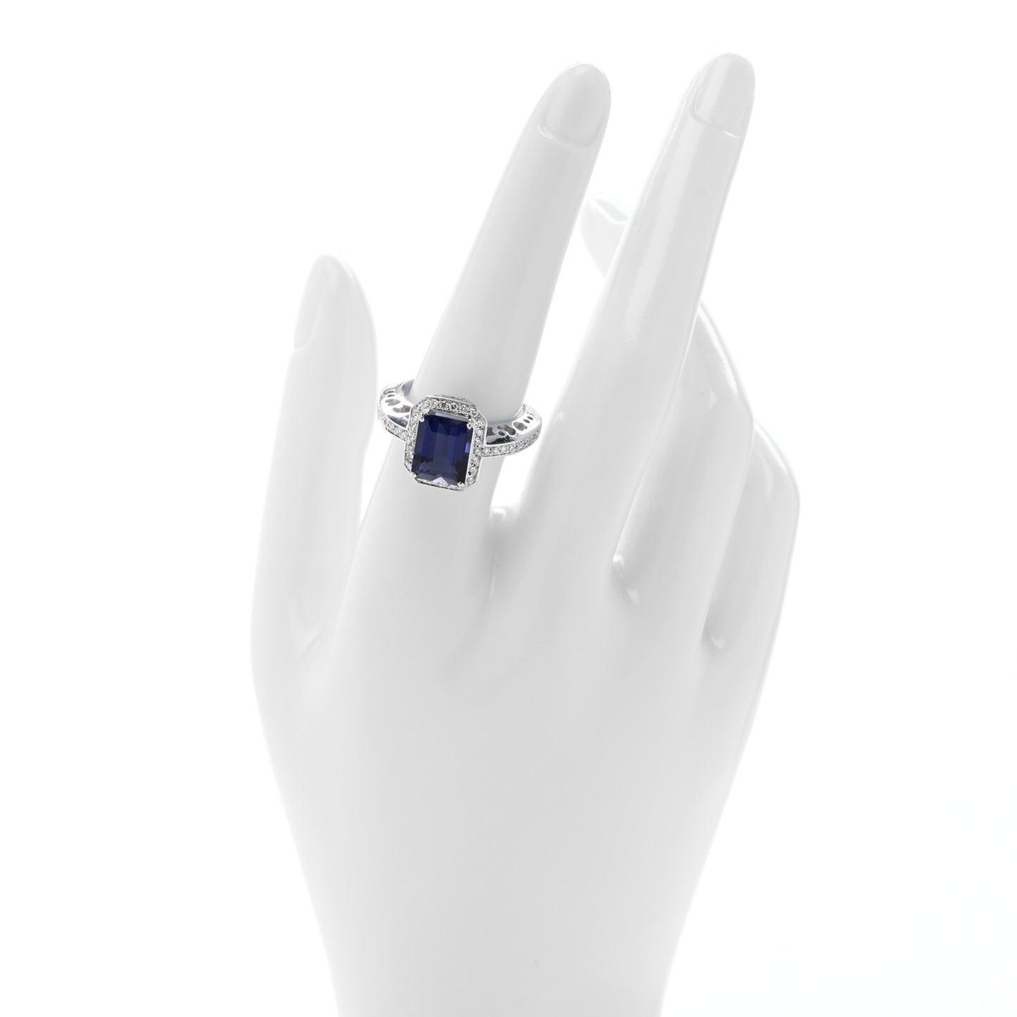 18K White Gold Diamond Iolite Cocktail Ring 55 7.25