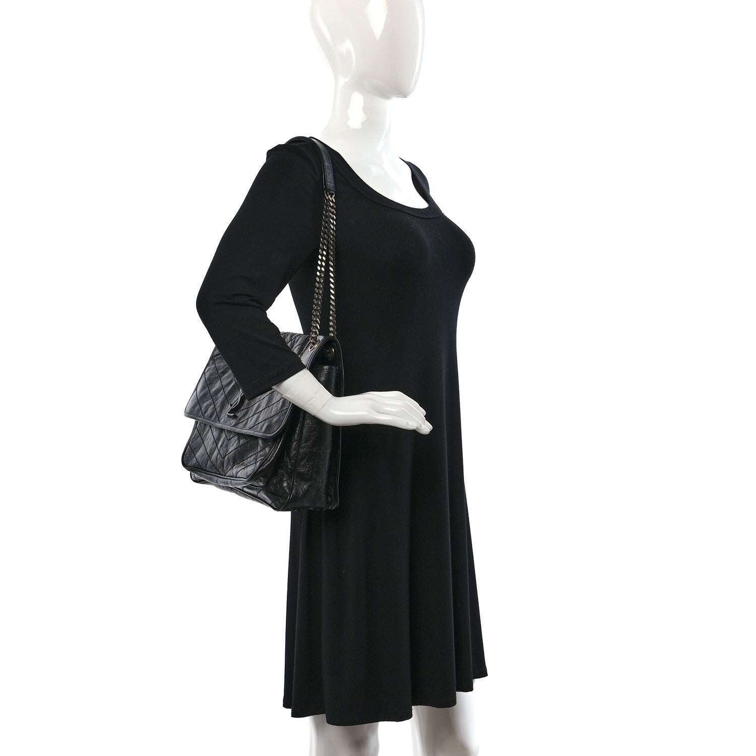 Saint Laurent Crinkled Calfskin Matelasse Monogram Large Niki Chain Satchel Black 2 of 9