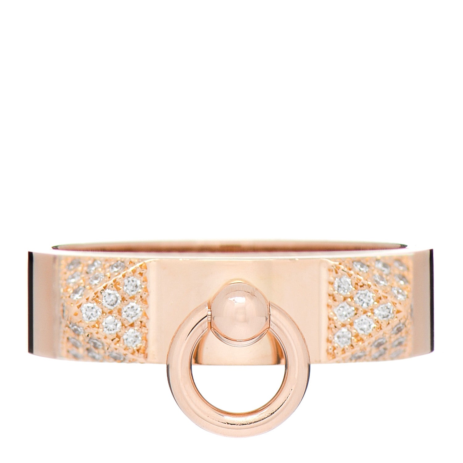 Hermes 18K Rose Gold Diamond PM Collier De Chien Ring 53 6.5 1 of 4