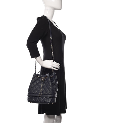 Chanel Caviar Quilted Rolled Up Bucket Drawstring Bag Navy 2 of 9