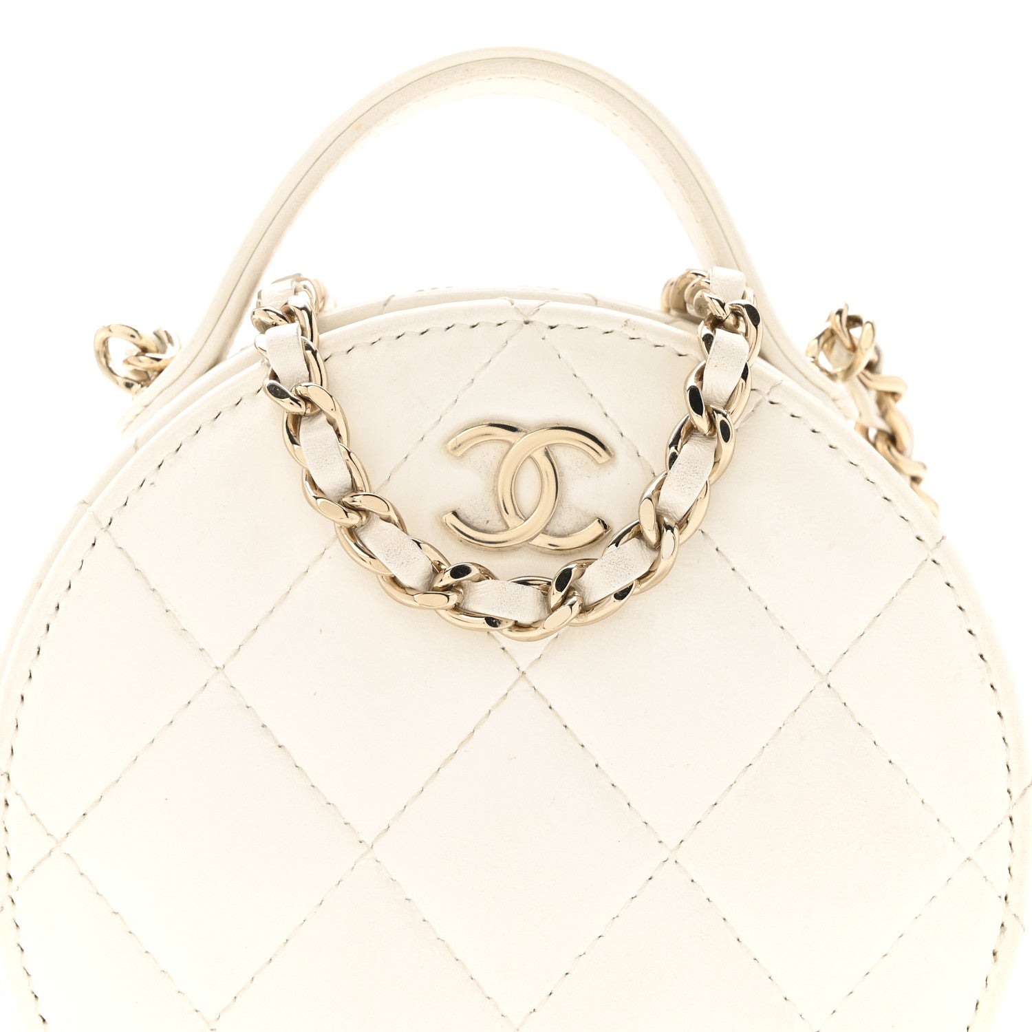 Chanel Lambskin Quilted Round Handle With Care Vanity With Chain White 8 of 12
