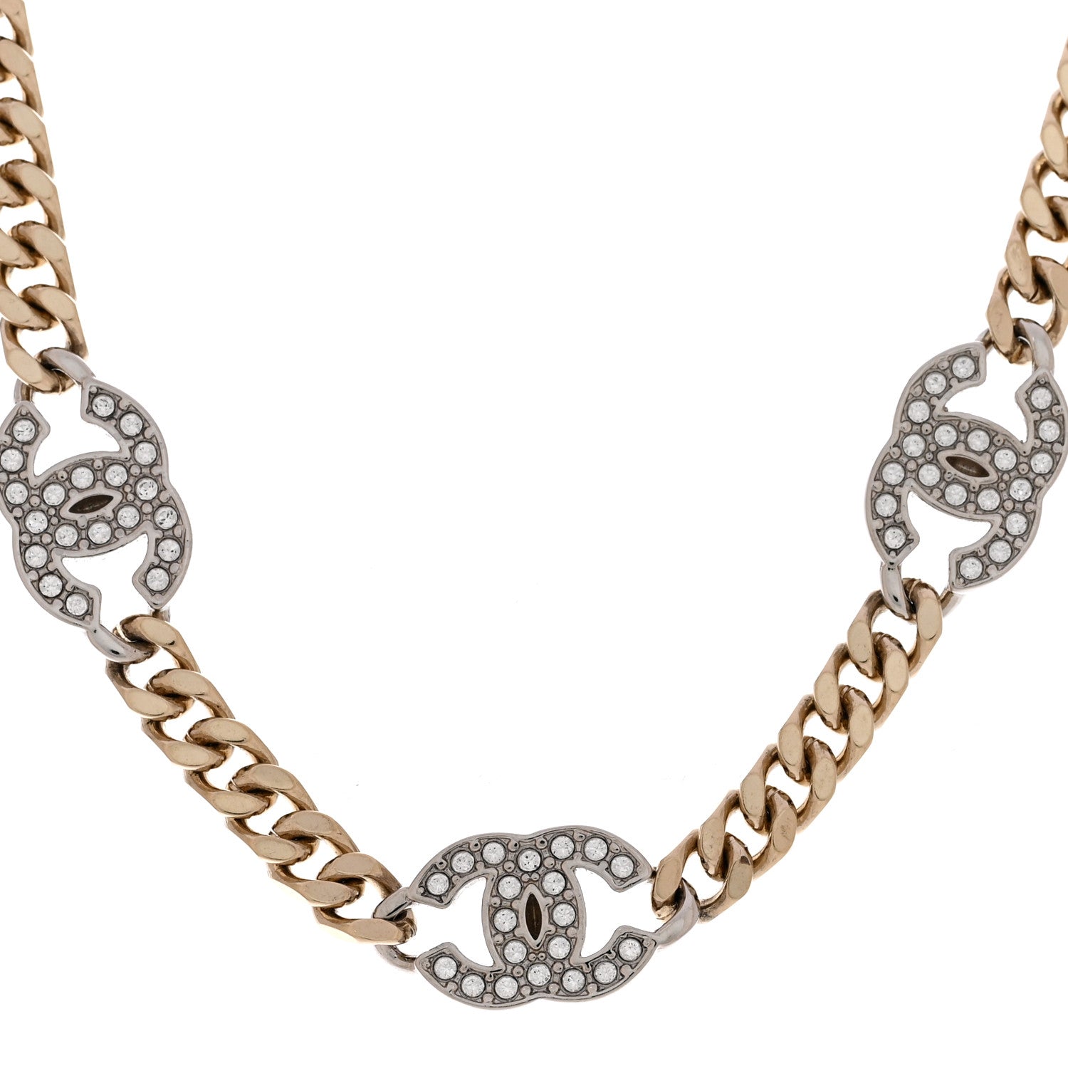 Chanel Crystal Chain CC Link Choker Gold Silver 4 of 7