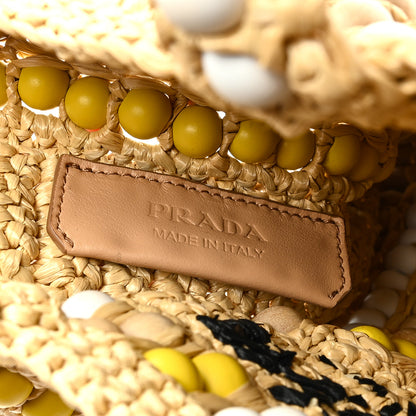 Prada Raffia Wood Bead Embroidered Logo Tote Bag Naturale 5 of 7