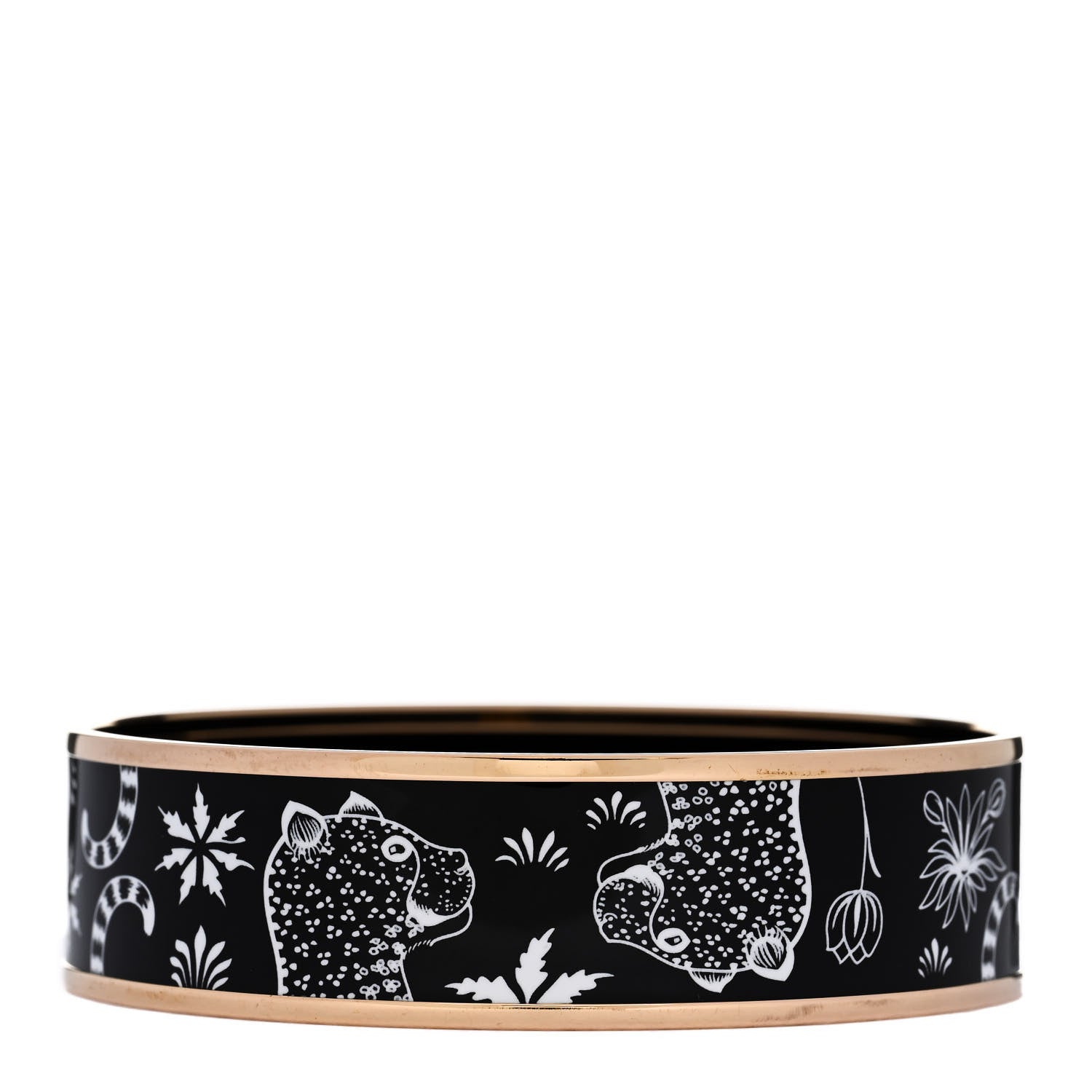 Hermes Enamel Printed Wide Les Leopards Bracelet 70 Black 3 of 5