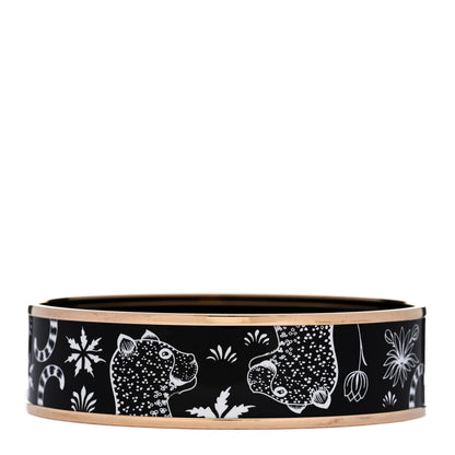 Hermes Enamel Printed Wide Les Leopards Bracelet 70 Black 3 of 5