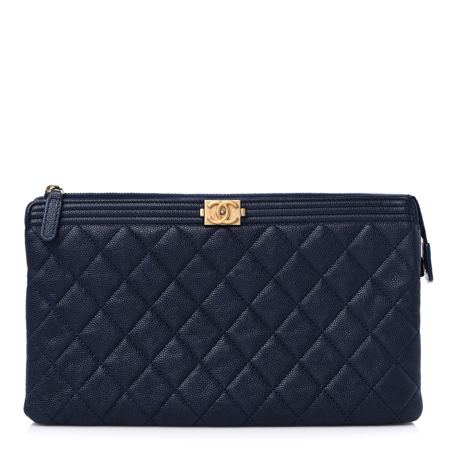 Caviar Quilted Small Zipped Boy Pouch Navy
