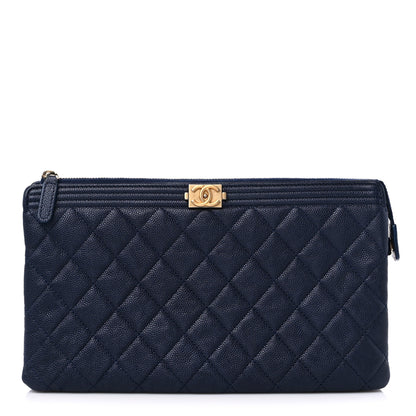 Chanel Caviar Quilted Small Zipped Boy Pouch Navy 1 of 10