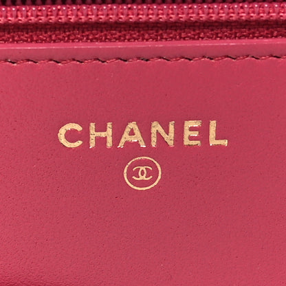 Chanel Lambskin Quilted Wallet On Chain WOC Dark Pink 6 of 14