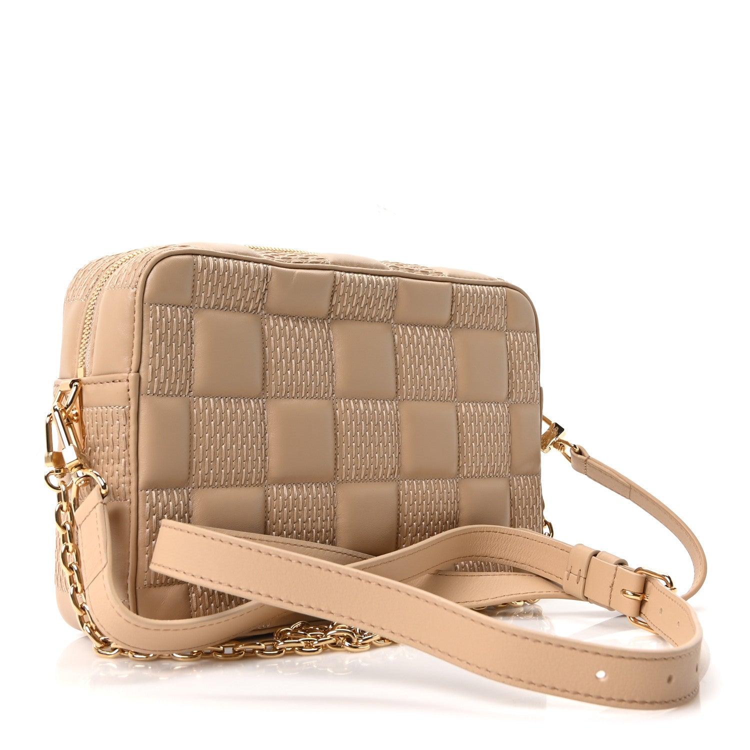 Louis Vuitton Lambskin Damier Quilt Troca MM Cashmere Beige 2 of 9