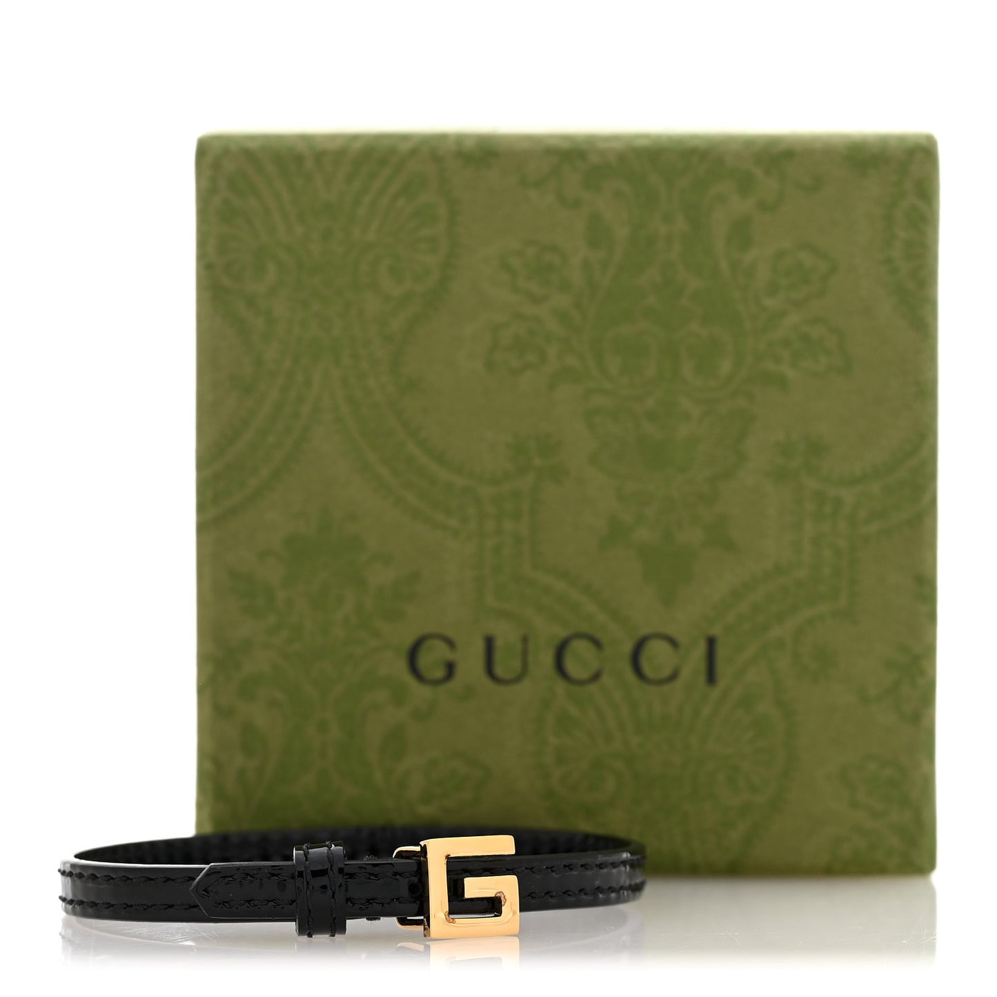 Patent Calfskin Metal Square G Bracelet M Black Gold