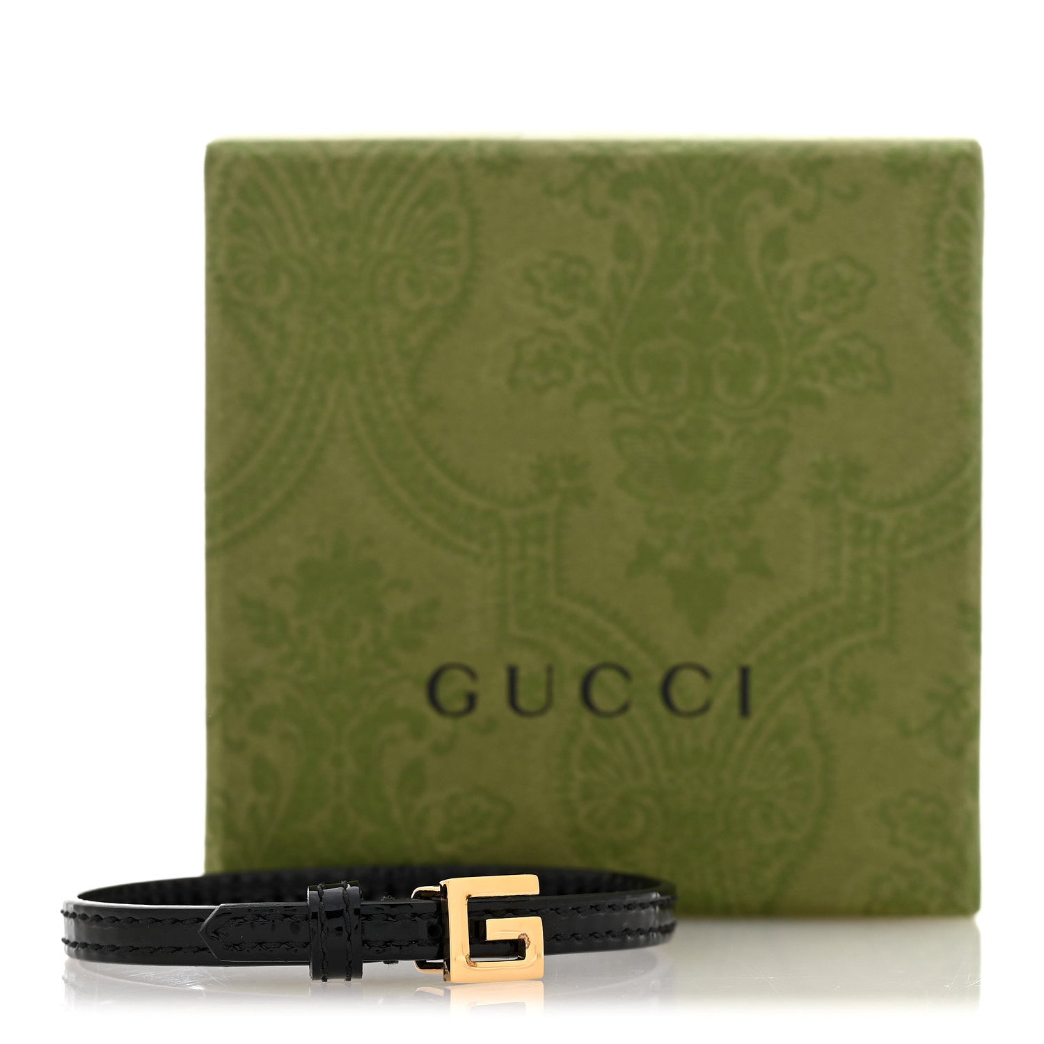 Gucci Patent Calfskin Metal Square G Bracelet M Black Gold 6 of 6