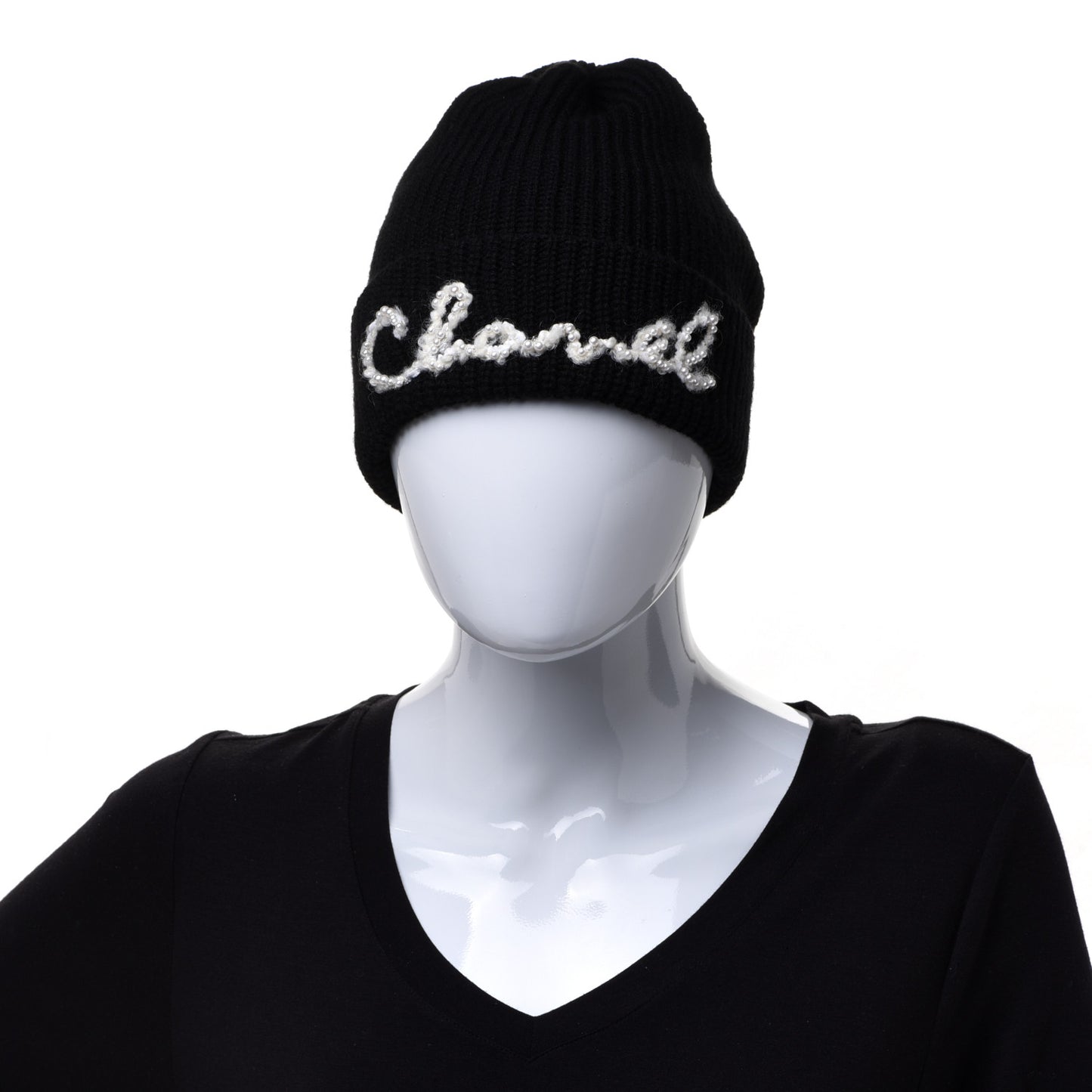 Cashmere Logo Beanie Hat Black White