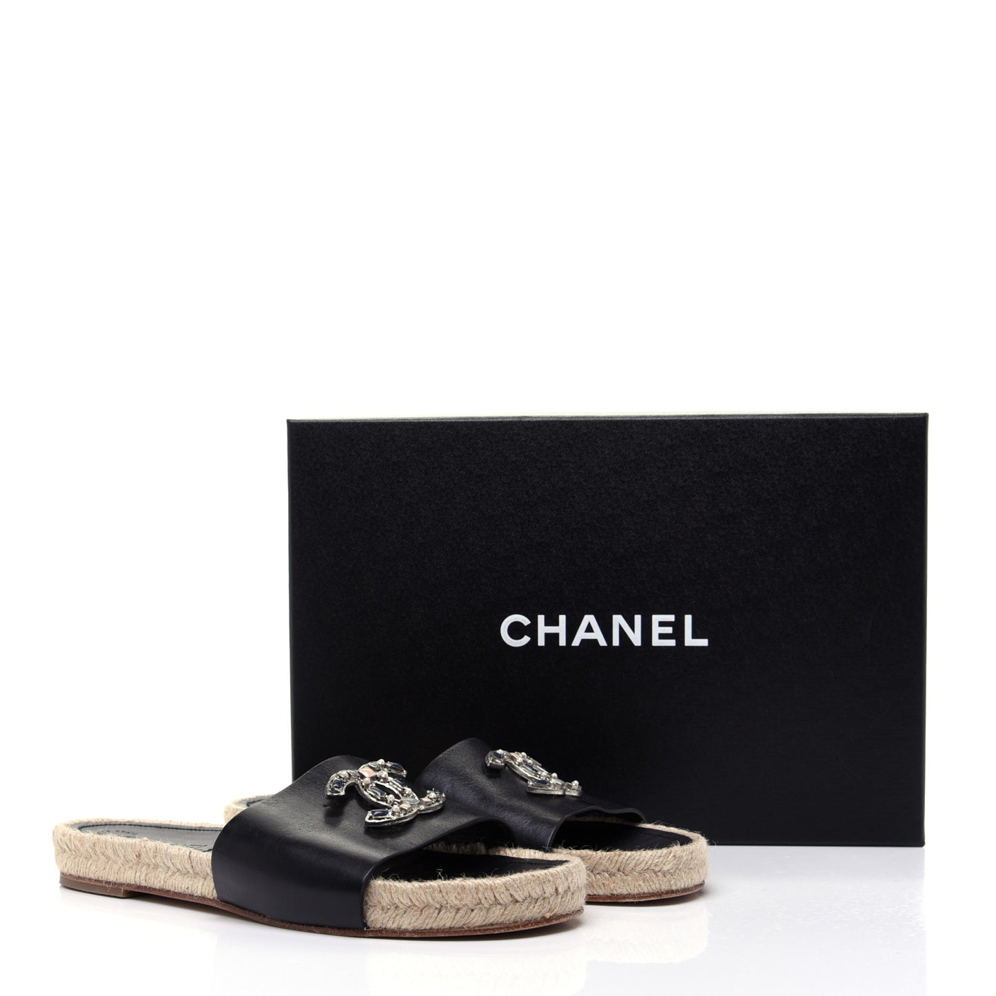 Calfskin Gripoix CC Espadrille Slip On Sandals 37 Black