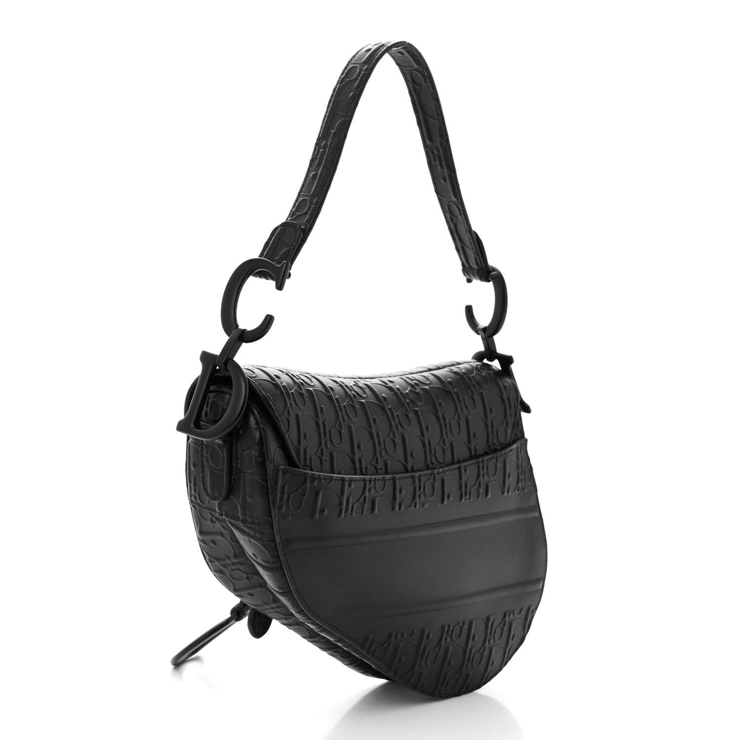 Calfskin Embossed Oblique Saddle Bag Black