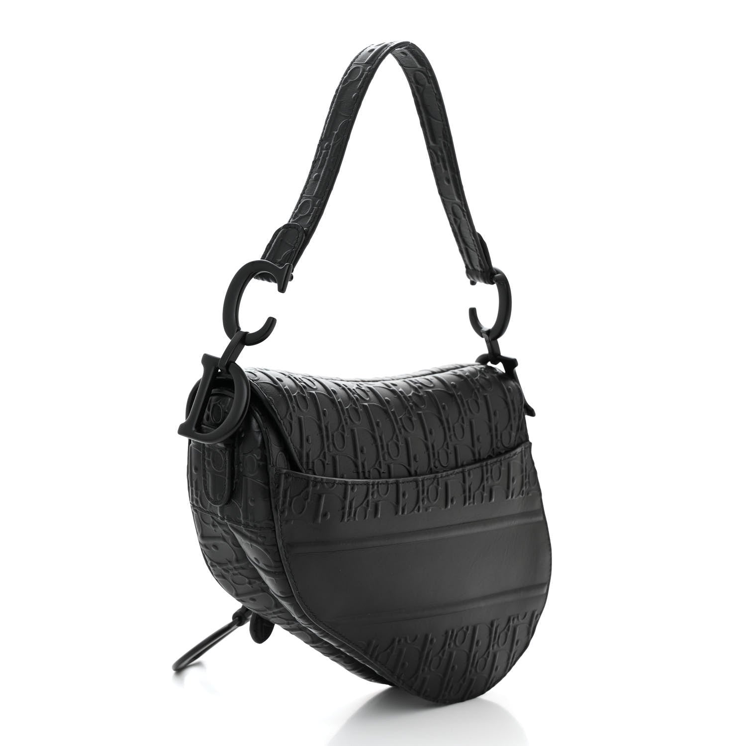 Christian Dior Calfskin Embossed Oblique Saddle Bag Black 3 of 10