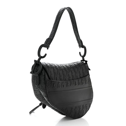 Christian Dior Calfskin Embossed Oblique Saddle Bag Black 3 of 10