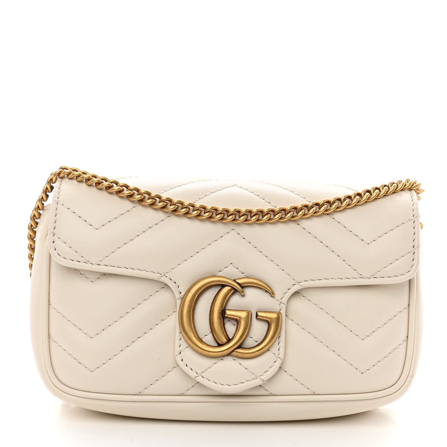 Calfskin Matelasse Super Mini GG Marmont Shoulder Bag White