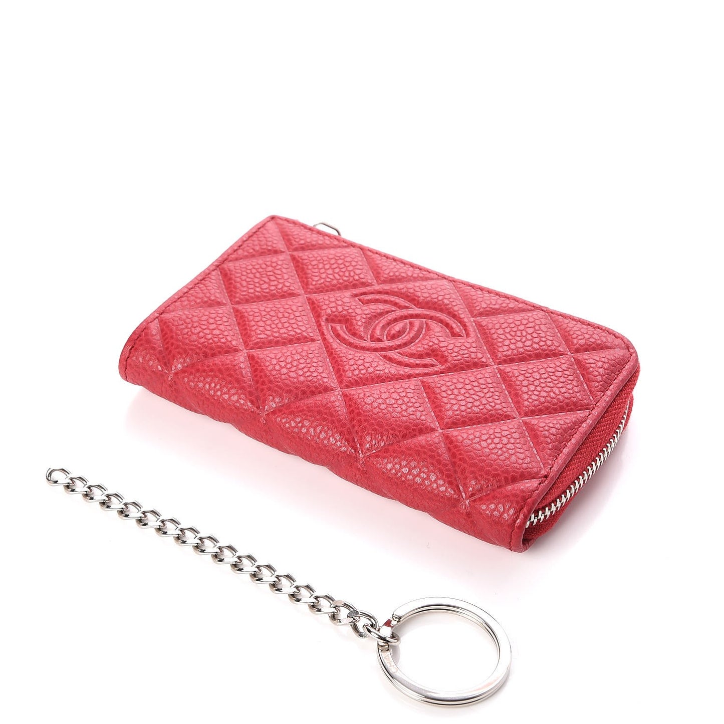 Caviar Quilted Diamond CC Key Holder Case Dark Pink