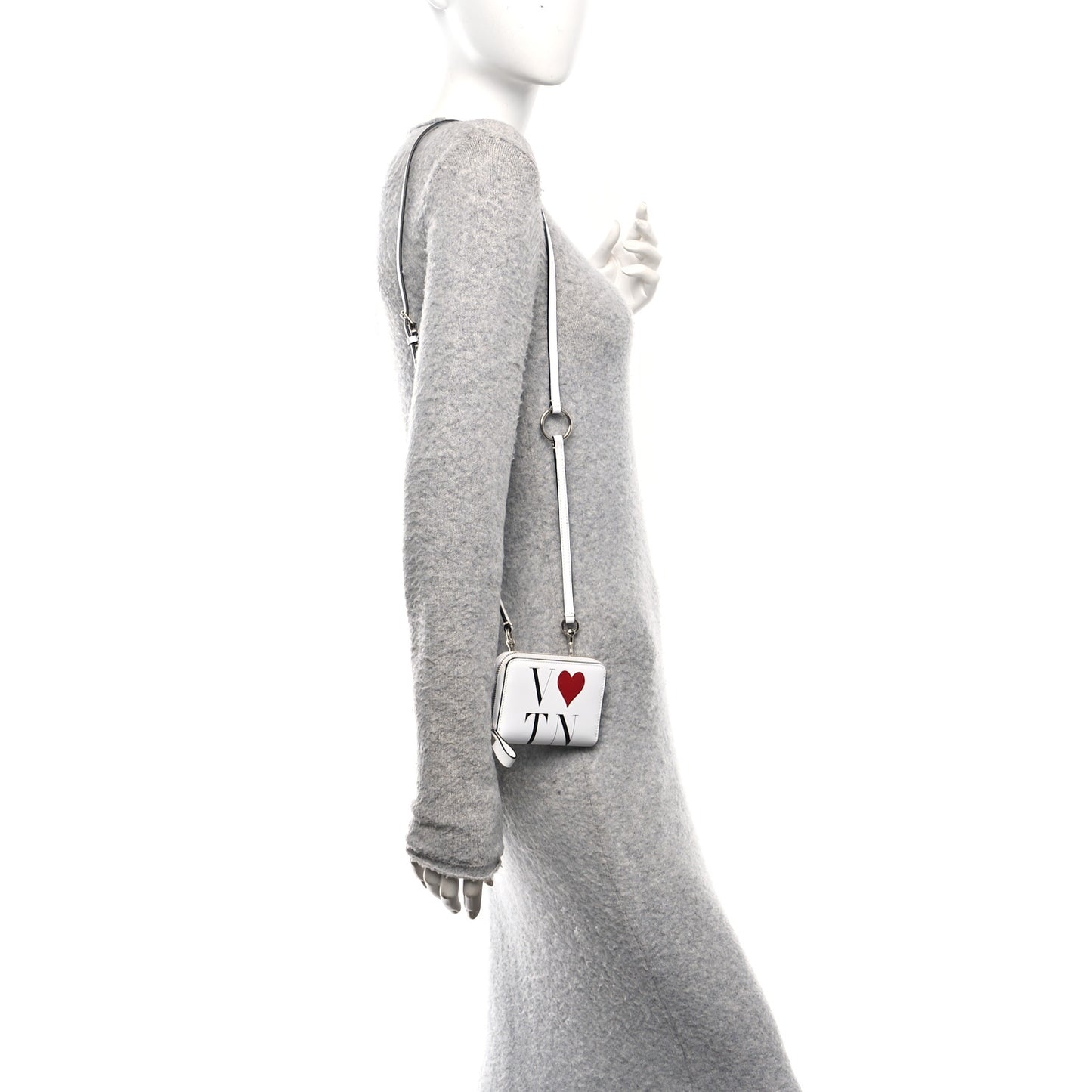 Calfskin VLTN Print Wallet Crossbody Bag White