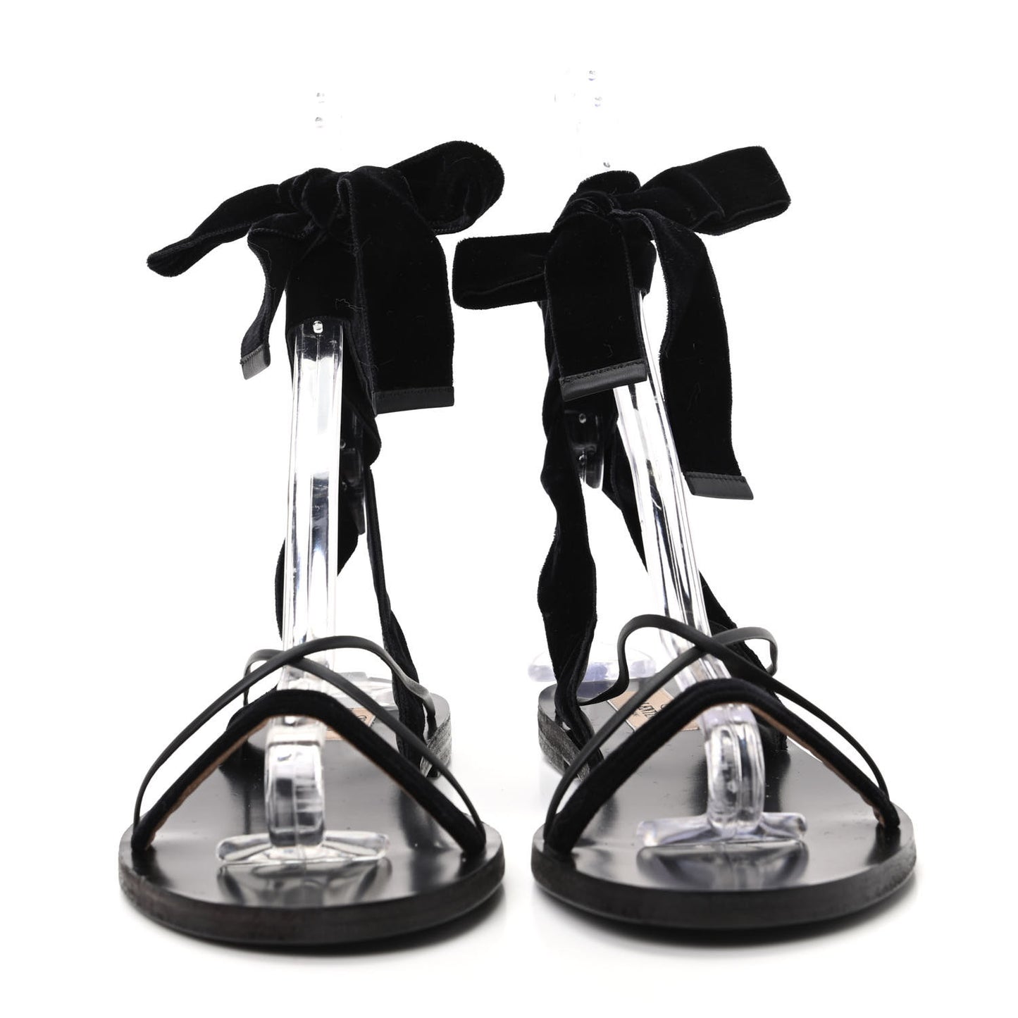 Velvet Lace Up Flat Sandals 37 Black
