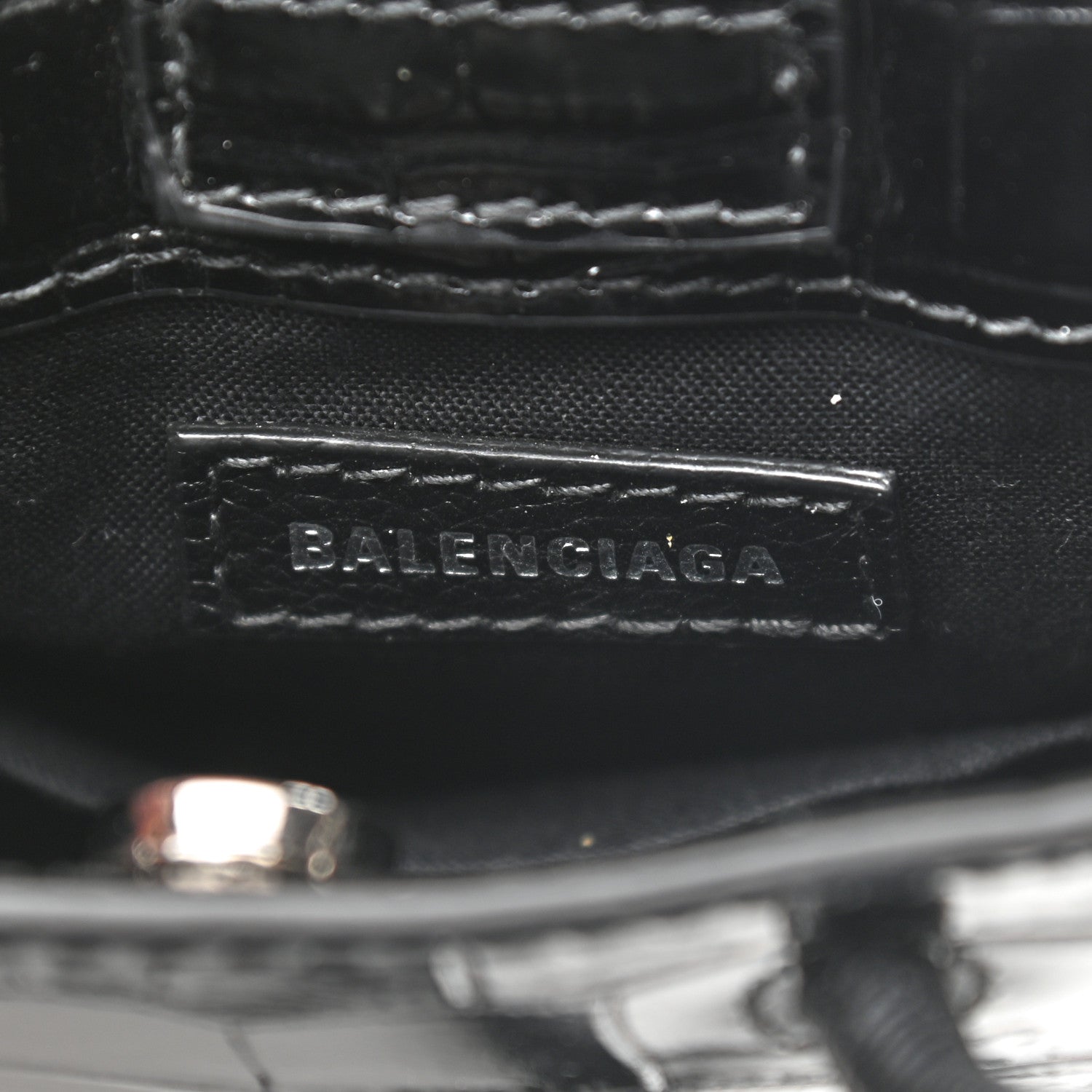 Balenciaga Calfskin Crocodile Embossed Logo Shopping Phone Holder Bag Black 6 of 9