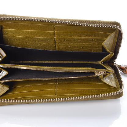 Gucci Ostrich Bamboo Zip Around Wallet Green 5 of 13